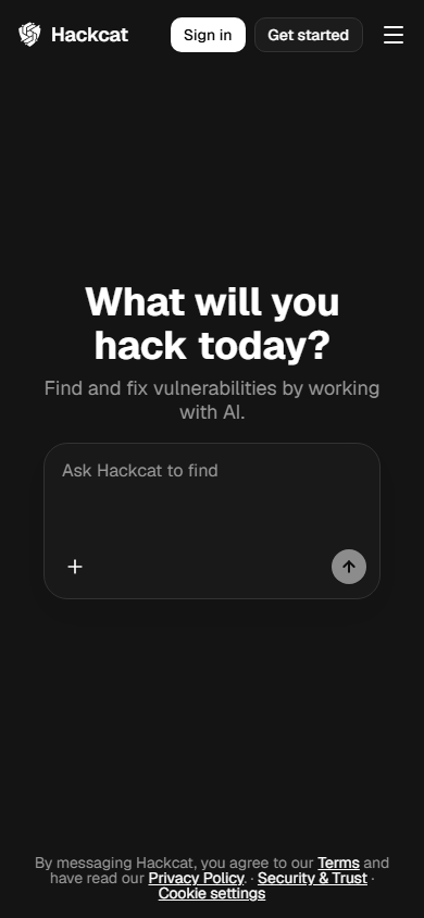 Hackcat mobile web app running the same recon task on a phone